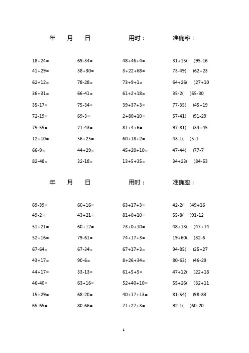 100以内加减混合口算题(1600道)(可编辑修改word版)