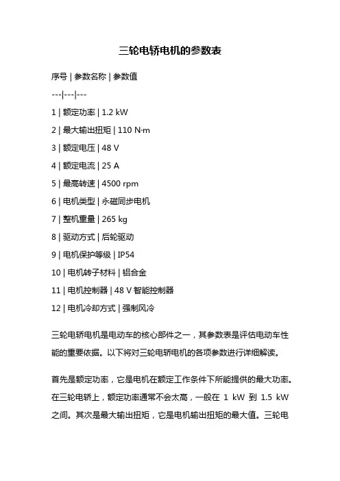 三轮电轿电机的参数表