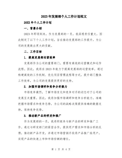 2023年发展部个人工作计划范文
