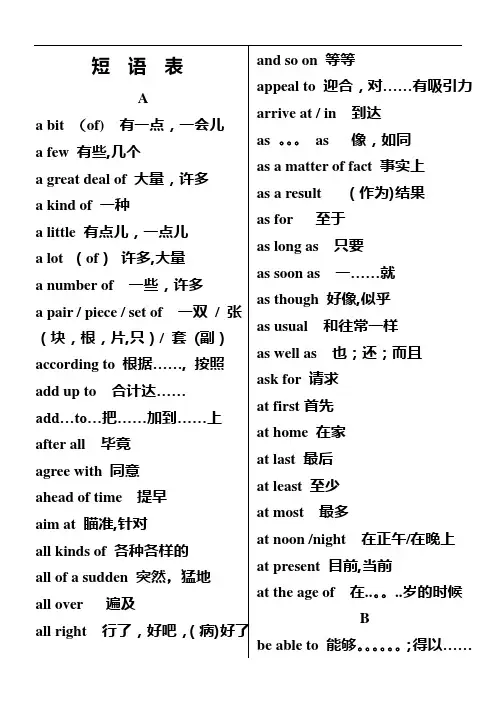普通高中学业水平考试英语考试大纲词汇