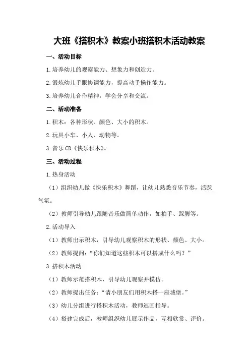 大班《搭积木》教案 小班搭积木活动教案