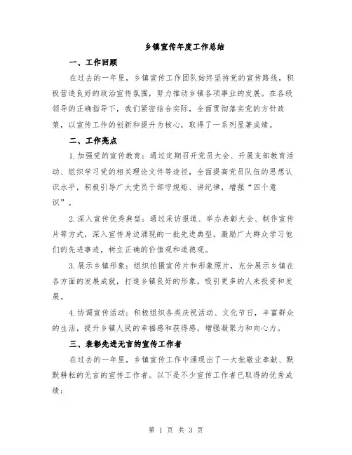 乡镇宣传年度工作总结