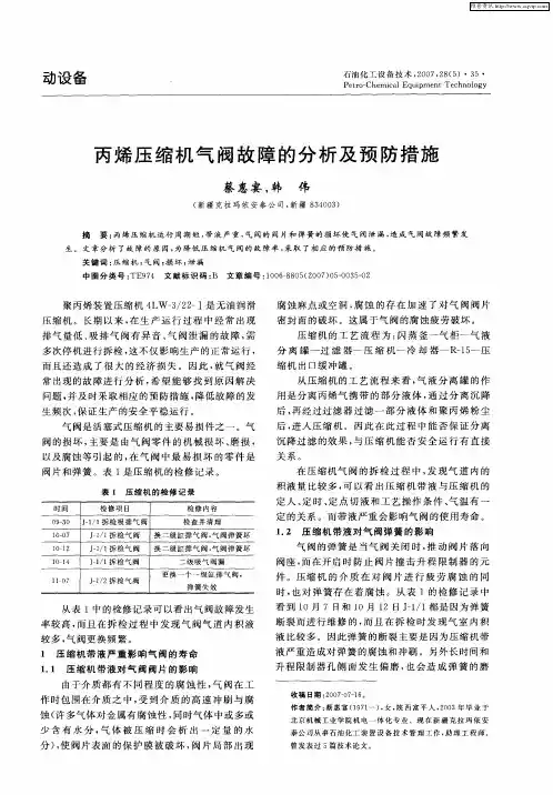 丙烯压缩机气阀故障的分析及预防措施