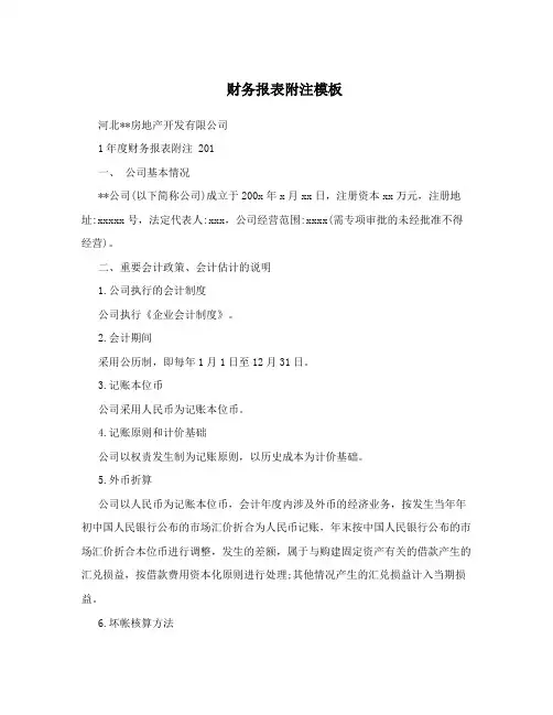 财务报表附注模板