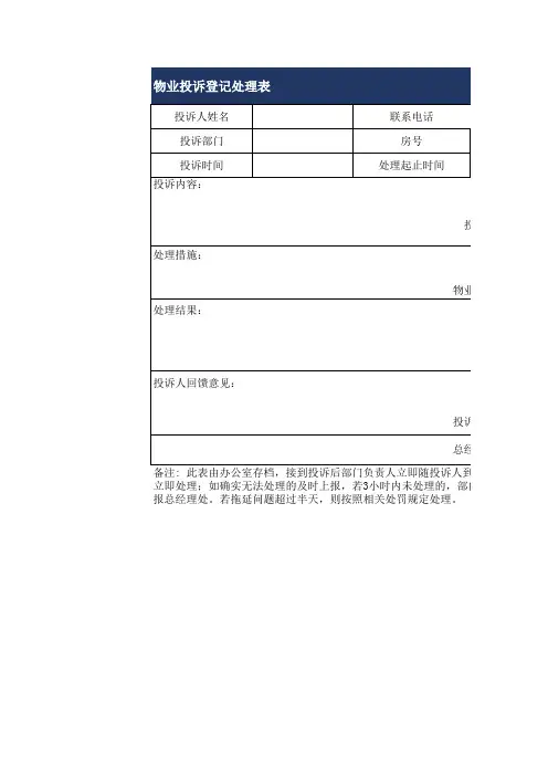 物业投诉处理登记表-物业管理