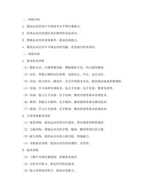 乒乓球专项训练方案