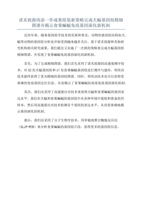 诺禾致源再添一作成果组装新策略完成犬蝠基因组精细图谱并揭示食果蝙蝠免疫基因演化新机制