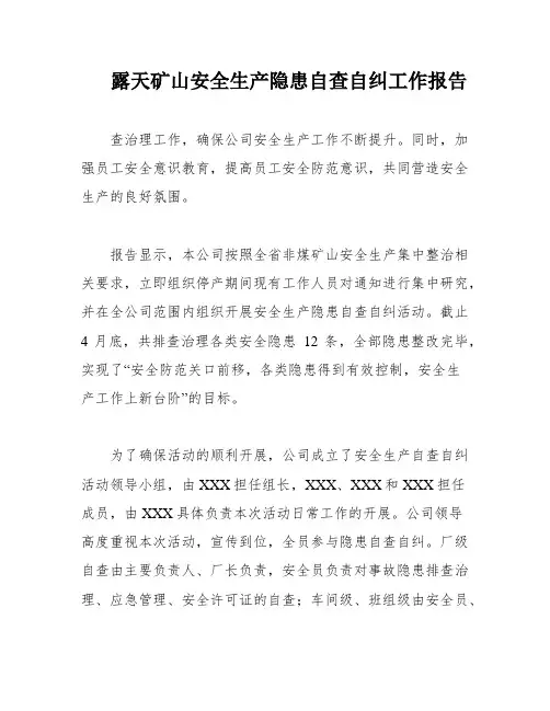 露天矿山安全生产隐患自查自纠工作报告