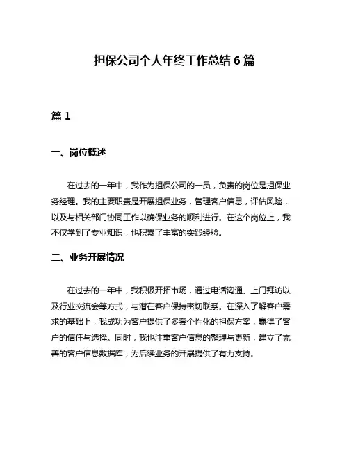 担保公司个人年终工作总结6篇