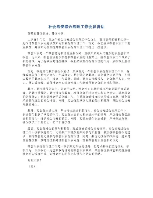 社会治安综合治理工作会议讲话