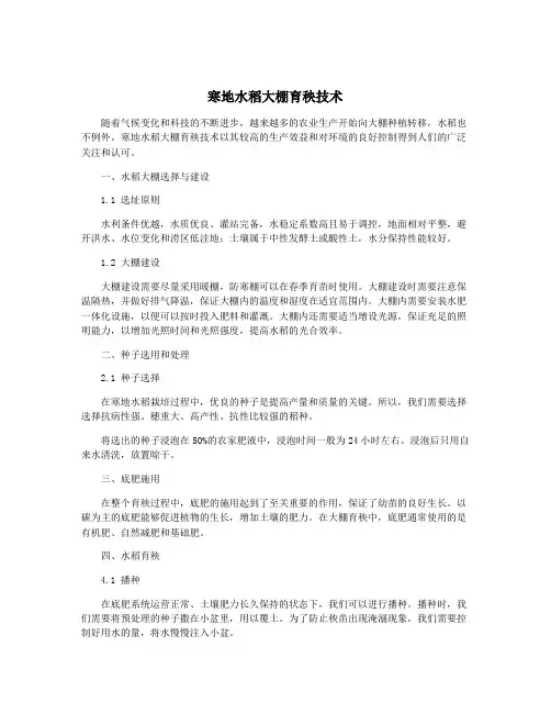 寒地水稻大棚育秧技术