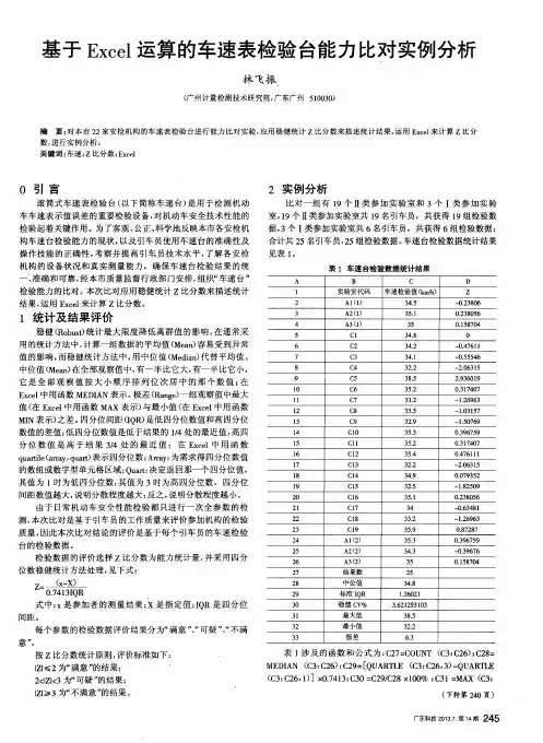 基于Excel运算的车速表检验台能力比对实例分析