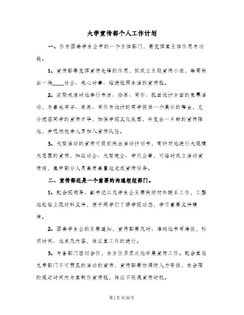 大学宣传部个人工作计划(8篇)