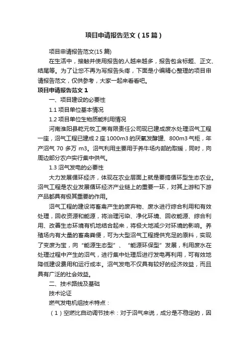 项目申请报告范文（15篇）