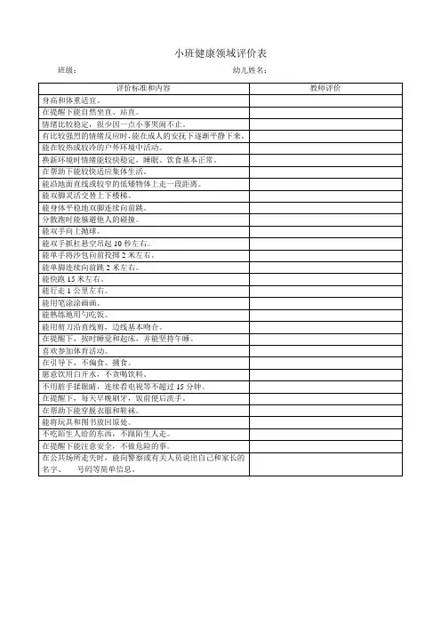 小班五大领域评价表