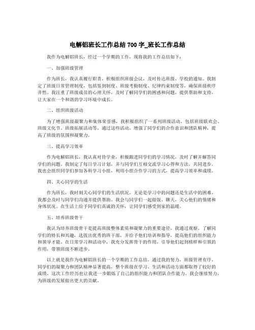 电解铝班长工作总结700字_班长工作总结