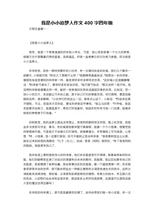 我是小小追梦人作文400字四年级