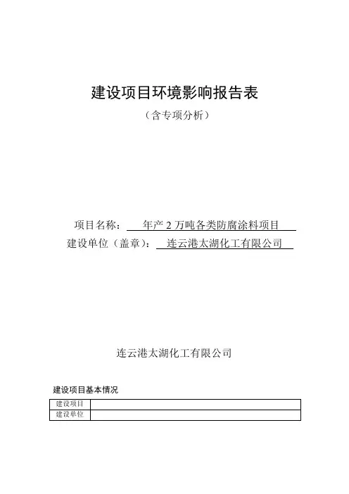 防腐涂料项目环评报告书