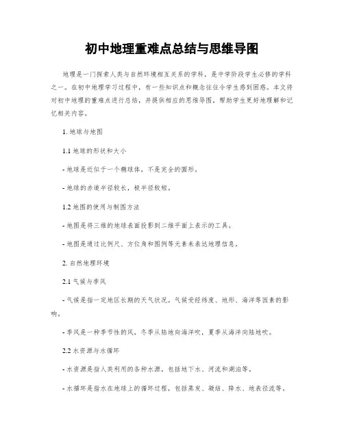 初中地理重难点总结与思维导图