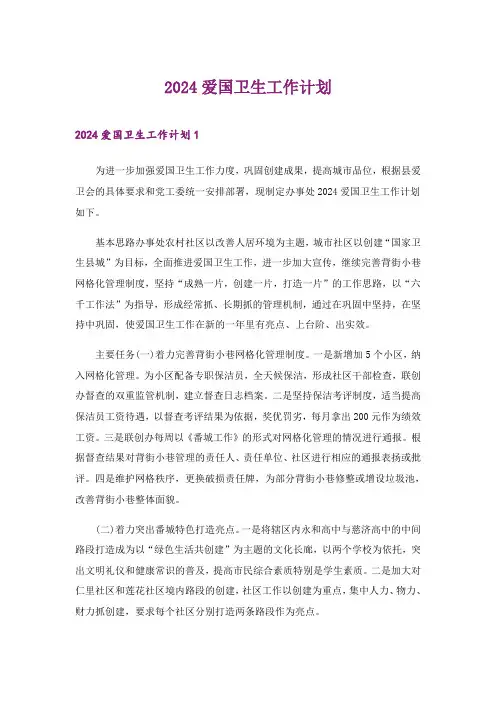2024年爱国卫生工作计划