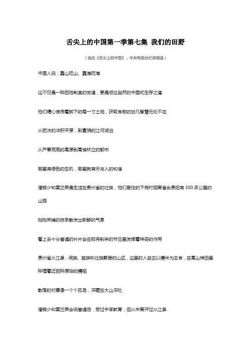 舌尖上的中国第一季第七集 我们的田野 解说词