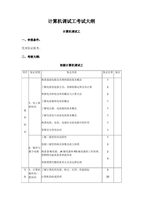 计算机调试工考试大纲(初中级)