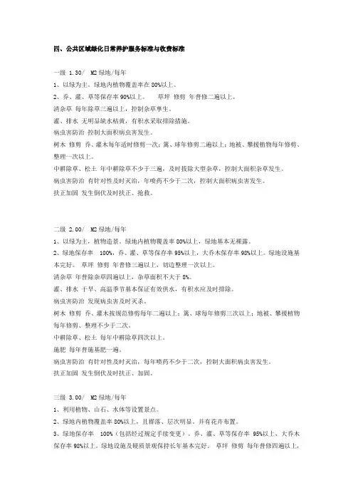 公共区域绿化日常养护服务标准与收费标准