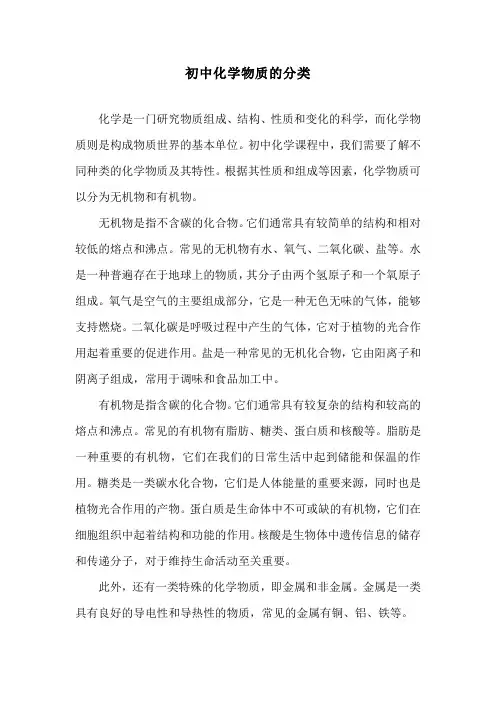 初中化学物质的分类