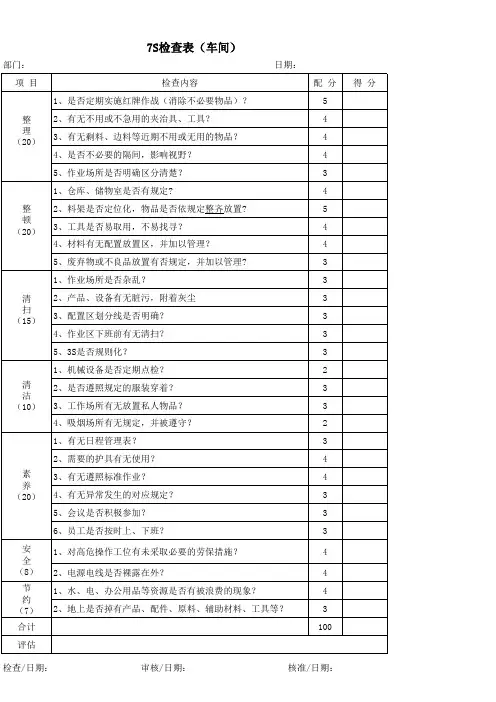 7S检查表(车间)