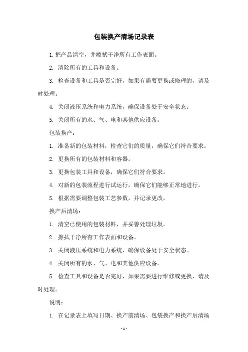包装换产清场记录表