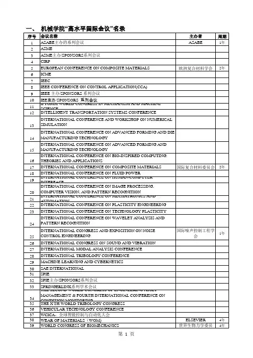 西交大2015各学院“高水平国际会议名录”