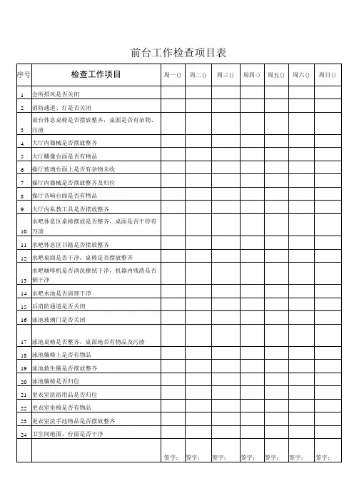 前台工作检查项目表