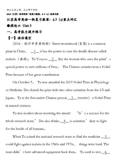 2018(江苏)高考英语一轮复习教案：6.3(a)经典句型含答案