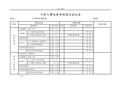 干部人事档案审核情况登记表