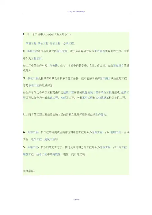 分部工程,单位工程,分项工程,有什么区别