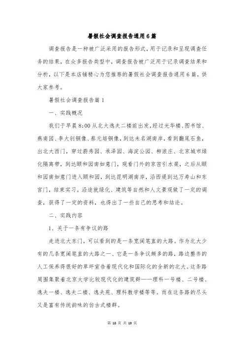 暑假社会调查报告通用6篇