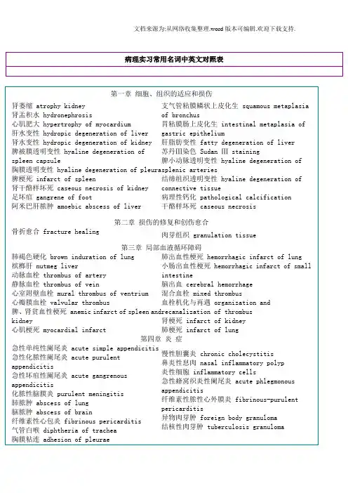 病理实习常用名词中英文对照表