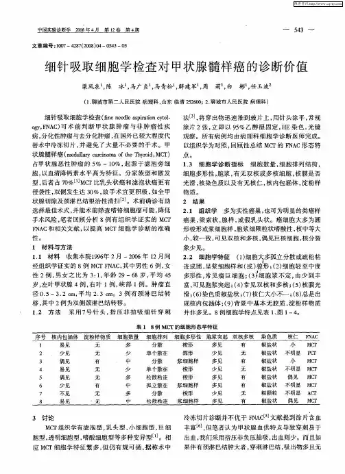 细针吸取细胞学检查对甲状腺髓样癌的诊断价值
