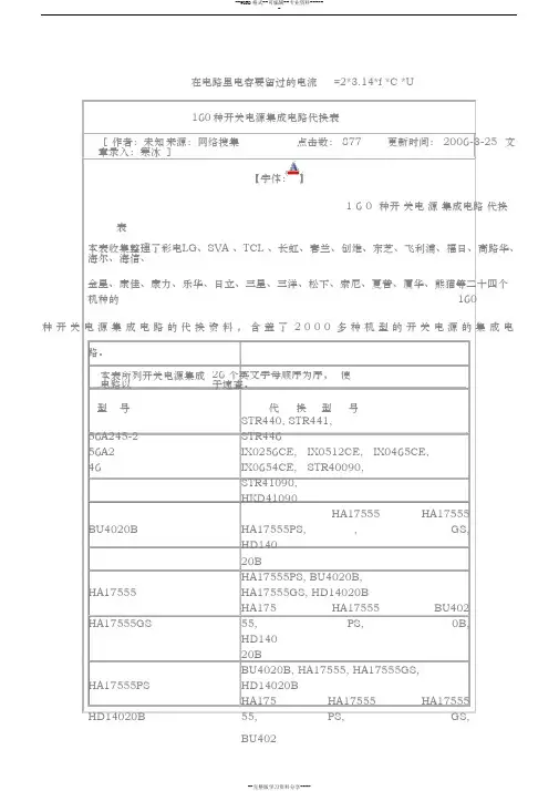 160种开关电源集成电路代换表