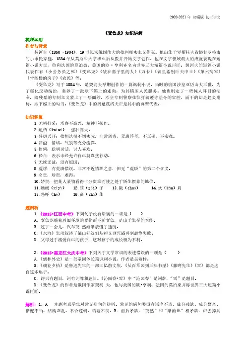 部编版语文九年级《变色龙》知识讲解