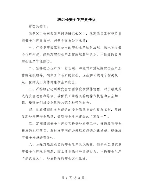 班组长安全生产责任状