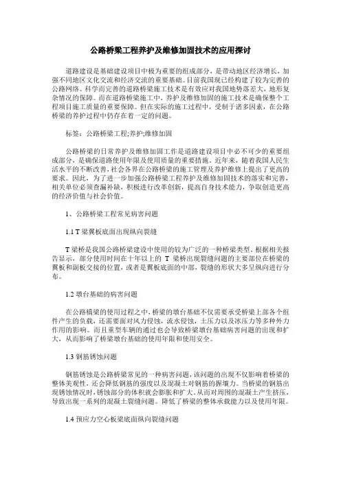 公路桥梁工程养护及维修加固技术的应用探讨