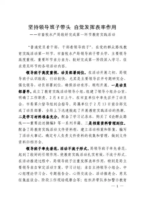坚持领导班子带头自觉发挥表率作用（精品）