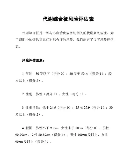 代谢综合征风险评估表