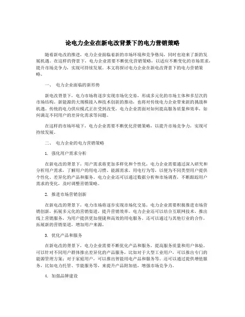 论电力企业在新电改背景下的电力营销策略