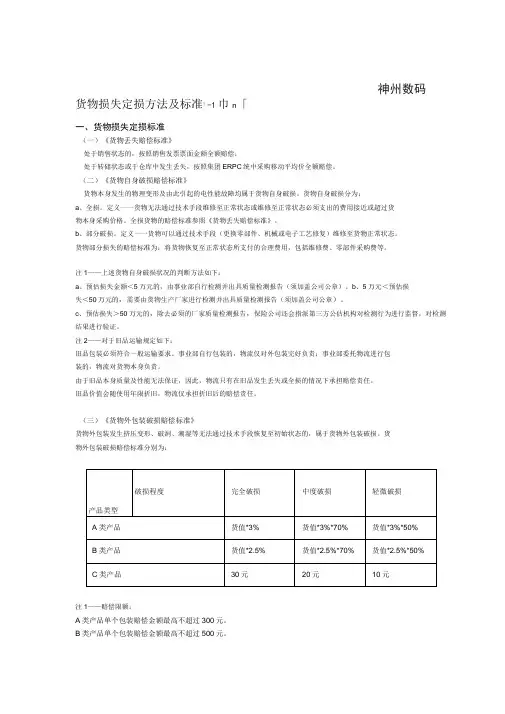 货物损失定损方法及标准