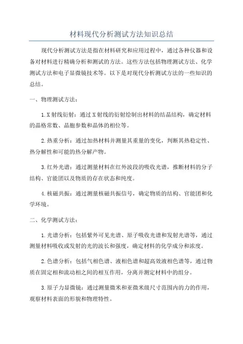 材料现代分析测试方法知识总结