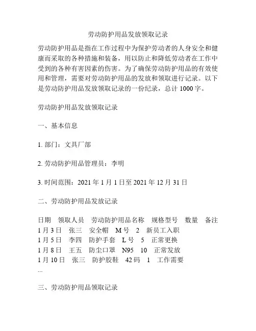 劳动防护用品发放领取记录