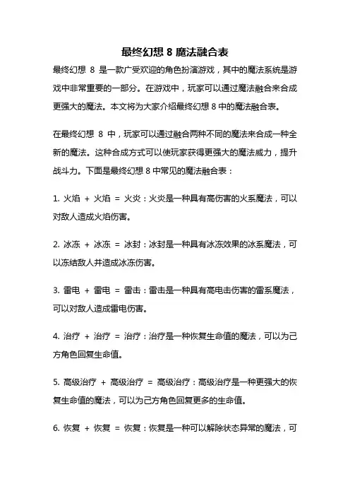 最终幻想8魔法融合表