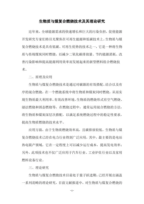 生物质与煤复合燃烧技术及其理论研究